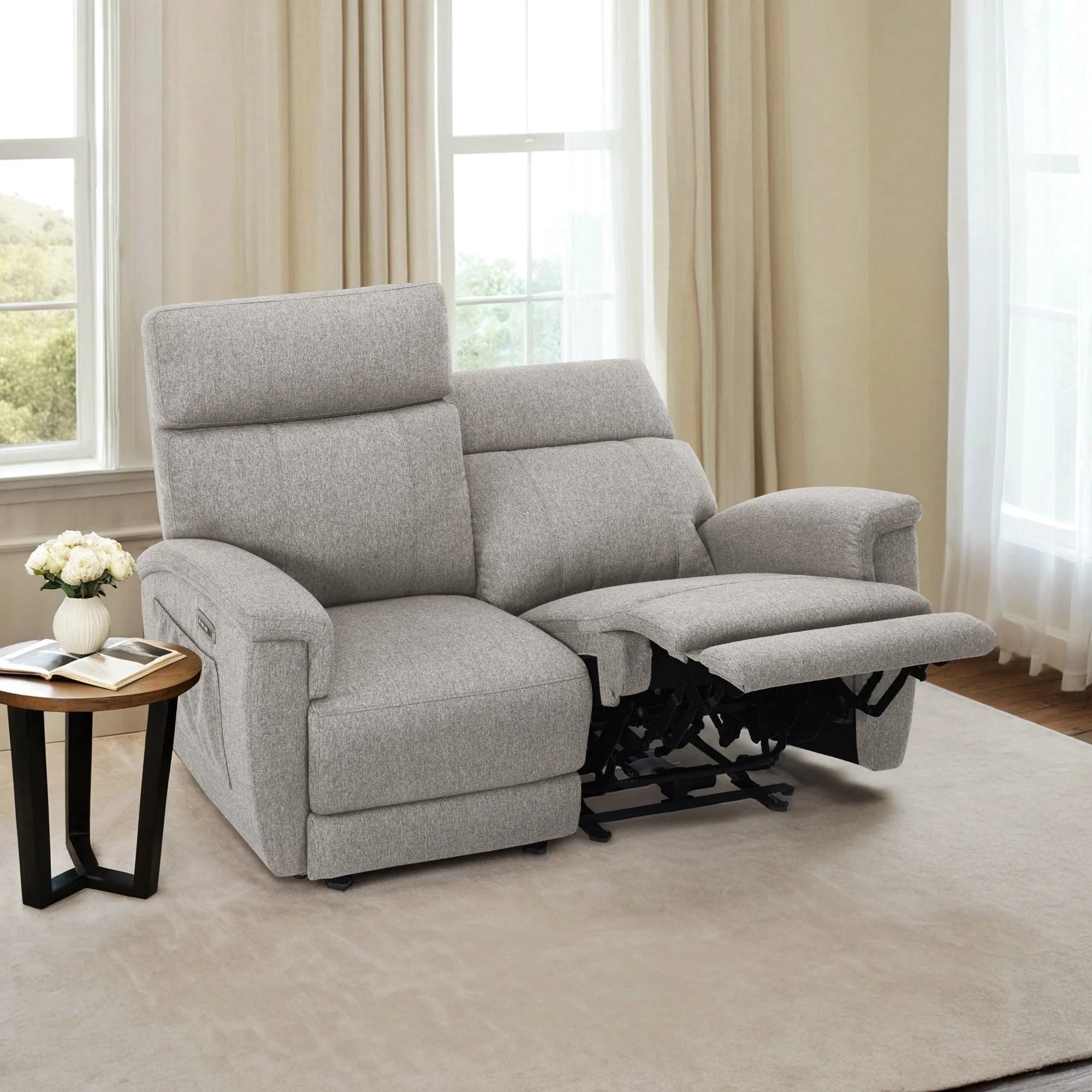 Canapé inclinable électrique biplace MCombo 60.2 avec massage et double chauffage, appuie-tête réglable, ports USB et USB-C, en tissu