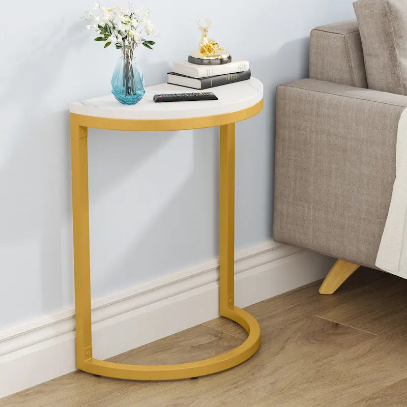 Table d'appoint demi-ronde, table d'appoint étroite en C mince avec cadre en métal