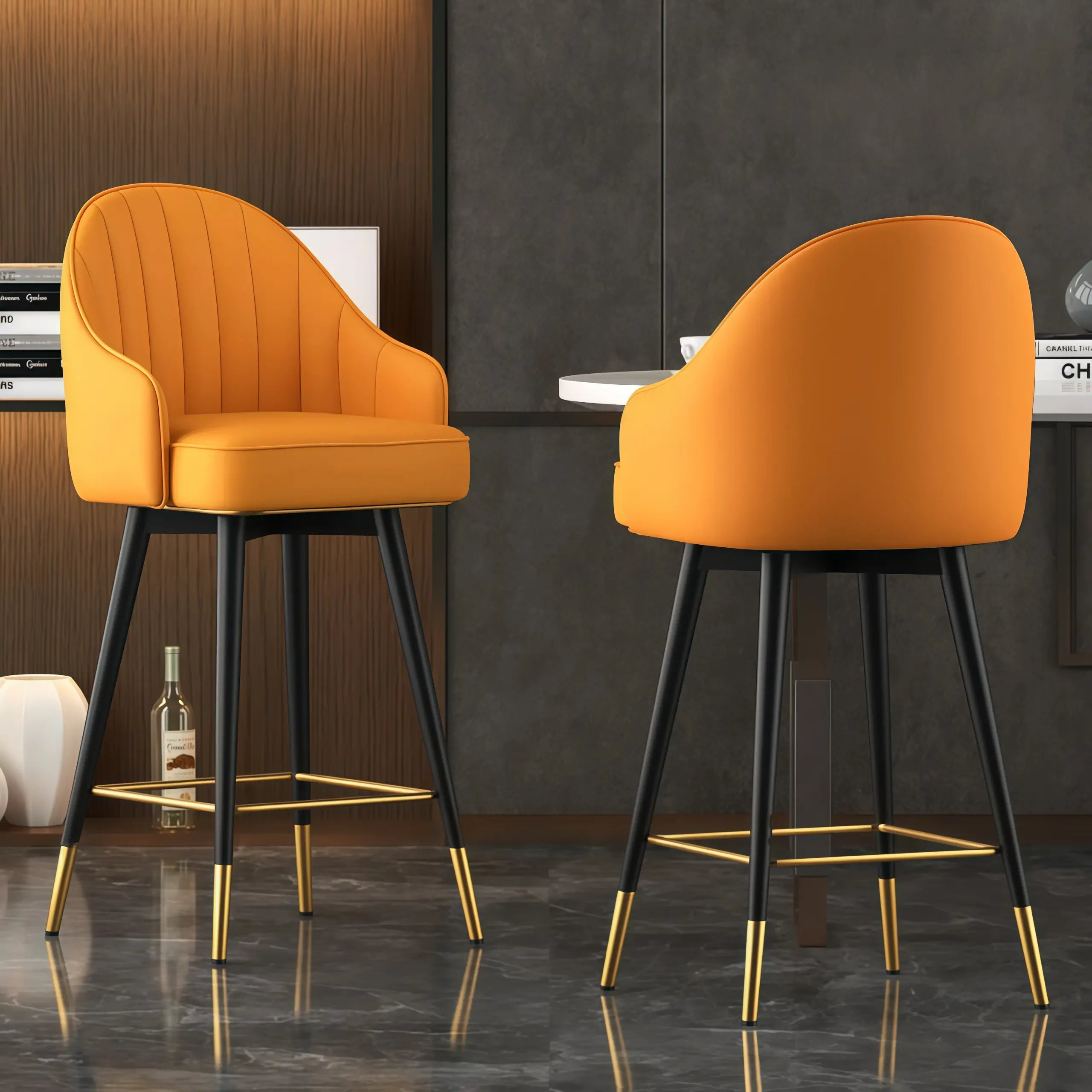 Tabouret de bar pivotant en cuir Art Déco avec assise baquet rembourrée