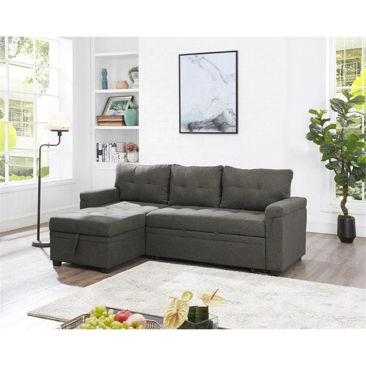 Canapé d'angle réversible convertible avec lit gigogne, méridienne avec rangement dissimulé et pieds durables
