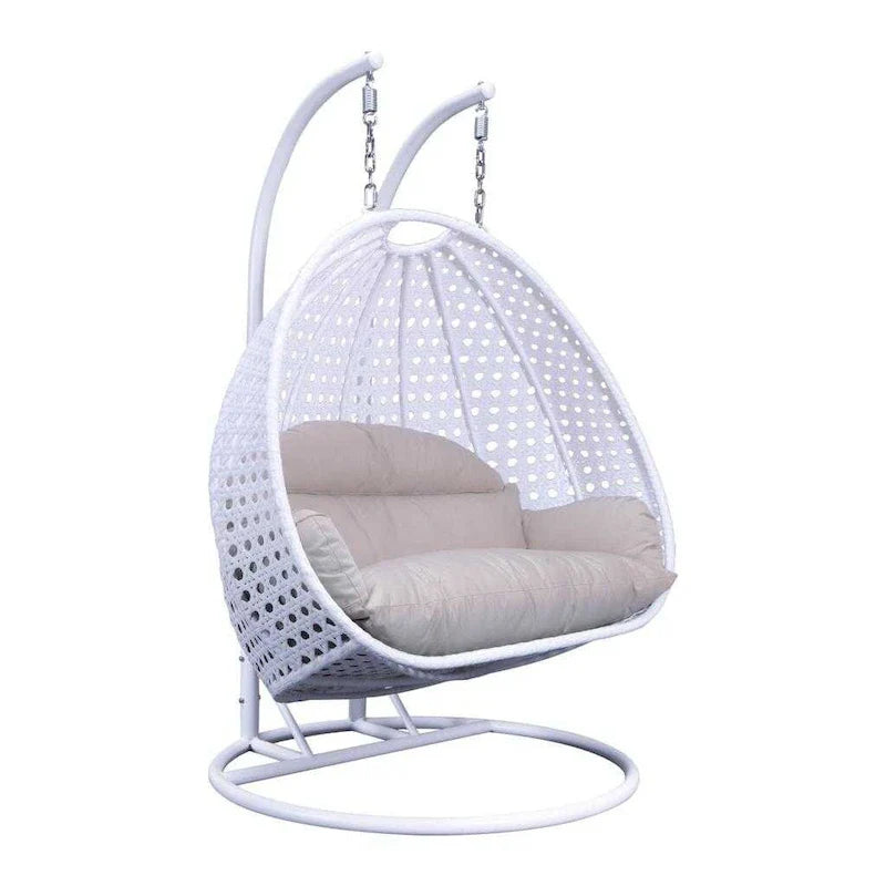 LeisureMod Fauteuil suspendu œuf 2 places avec support - Balançoire hamac de patio en rotin osier intérieur/extérieur avec coussins