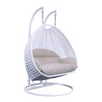 LeisureMod Fauteuil suspendu œuf 2 places avec support - Balançoire hamac de patio en rotin osier intérieur/extérieur avec coussins