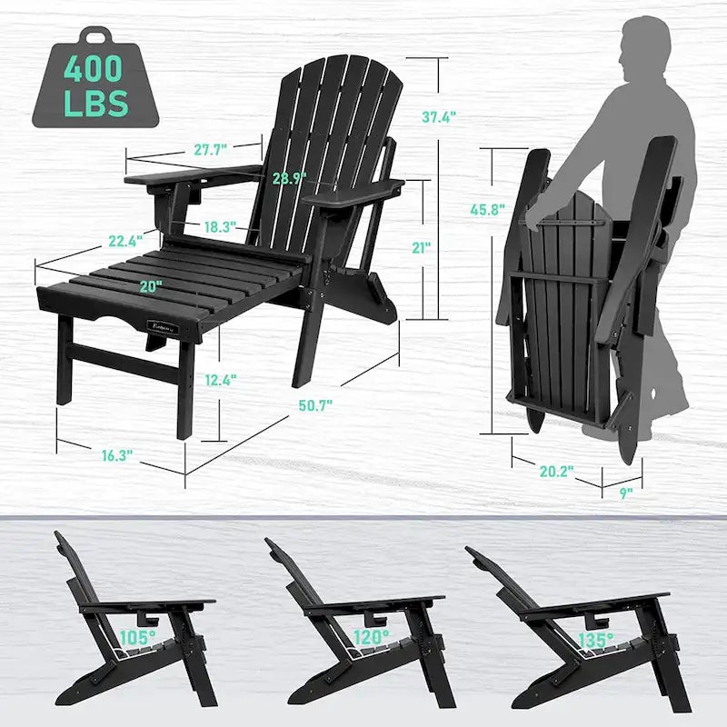 Chaise Adirondack pliante et réglable Vrakae avec repose-pieds