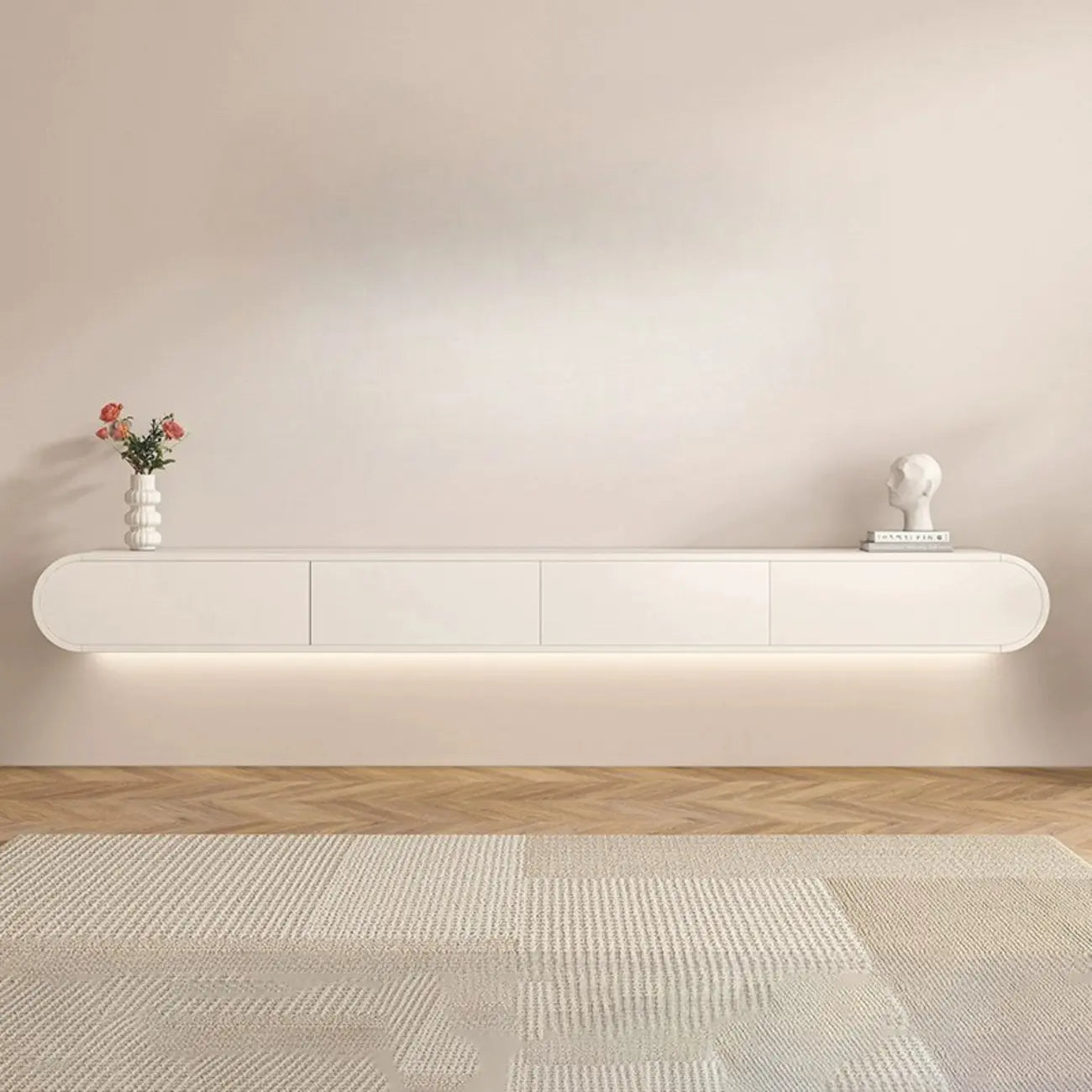 Meuble TV mural flottant en bois blanc avec rangement pour salon
