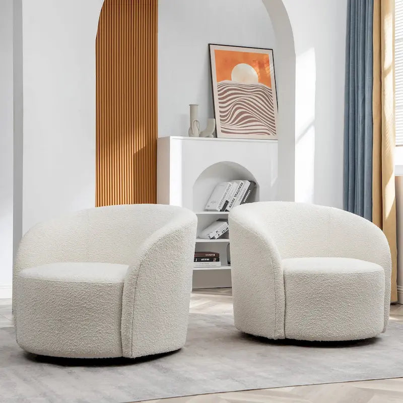 KINWELL Fauteuil d'appoint pivotant rembourré en forme de tonneau, de 86 cm de large (Lot de 2)