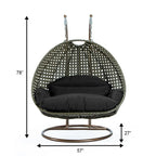 LeisureMod Fauteuil suspendu œuf 2 places avec support - Balançoire hamac de patio en rotin osier intérieur/extérieur avec coussins