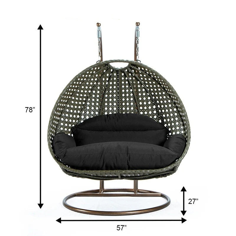 LeisureMod Fauteuil suspendu œuf 2 places avec support - Balançoire hamac de patio en rotin osier intérieur/extérieur avec coussins