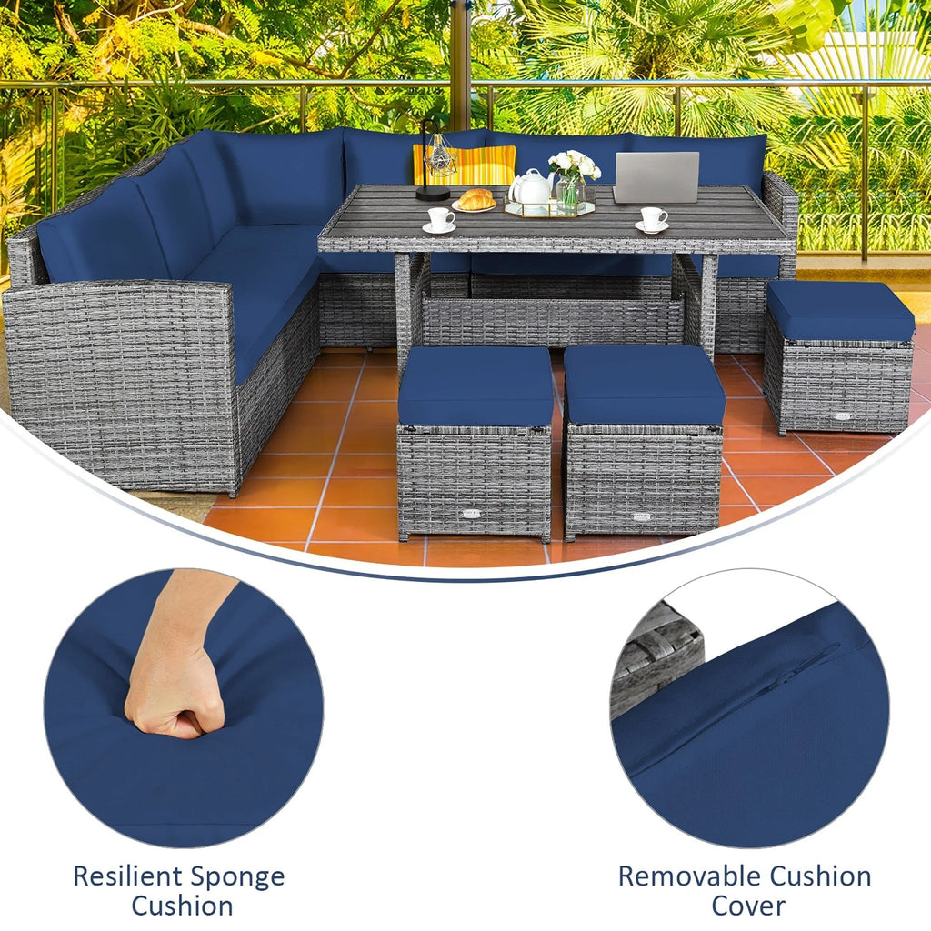 Costway 7 pièces Salon de Jardin en Rotin Canapé Modulable Repose-Pieds - Voir Détails