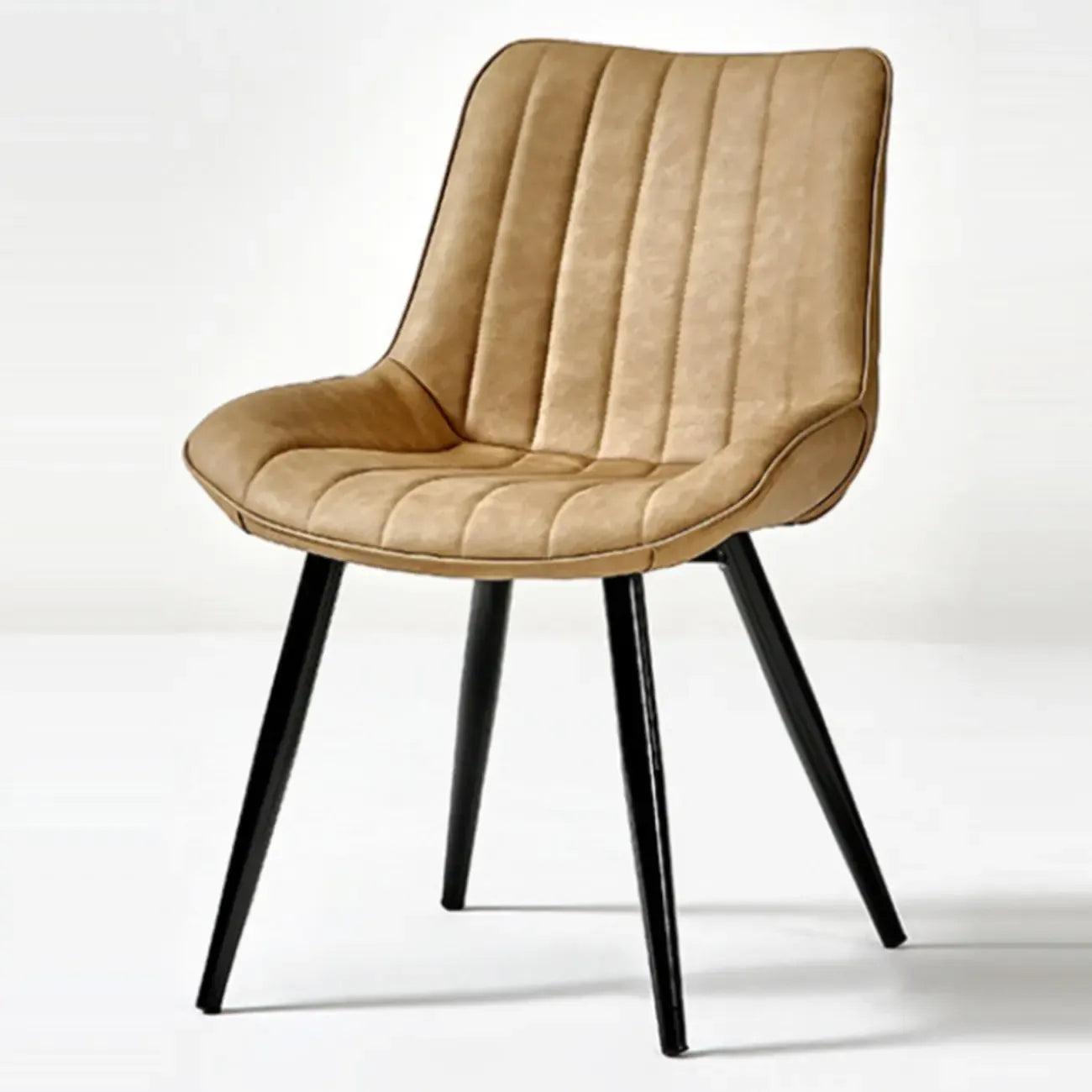 Chaise de salle à manger simple en cuir rembourré, dossier plein, pieds en métal
