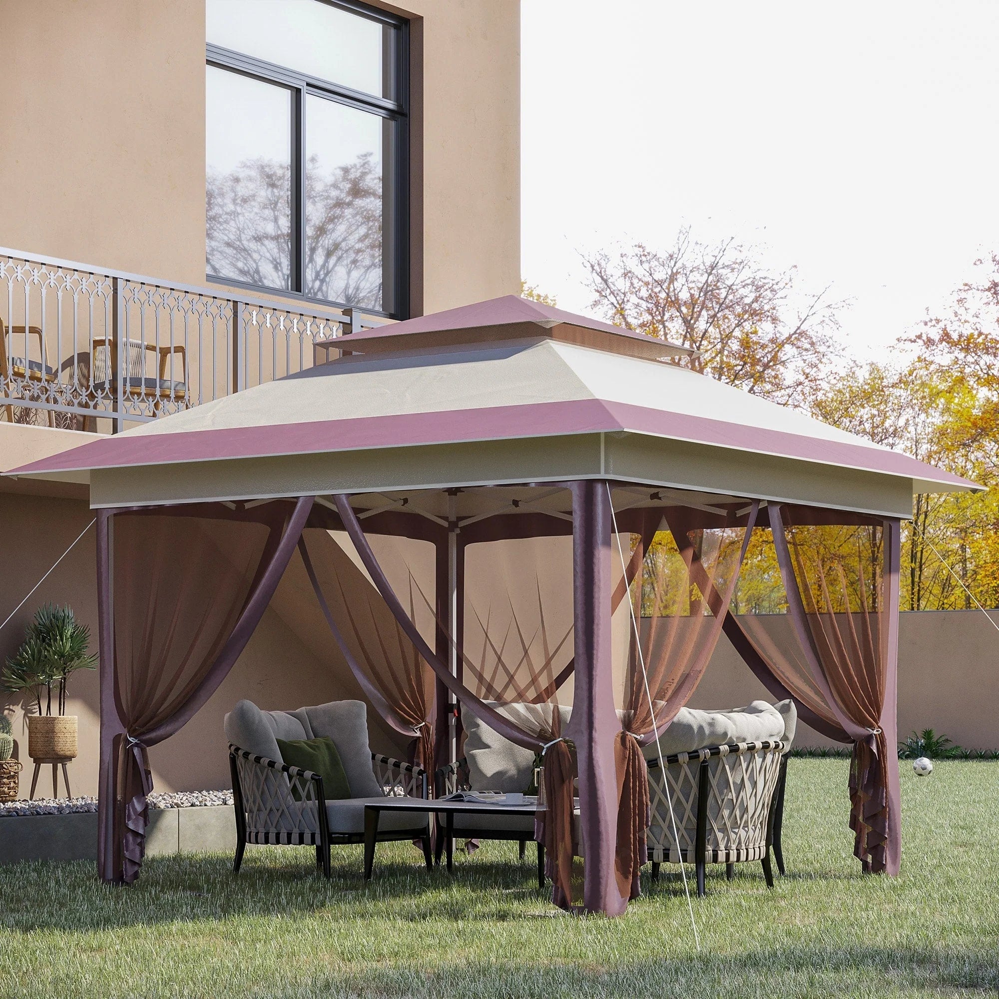 Outsunny Tonnelle Pop Up 3,6 x 3,6 m, Tente Pliante Instantanée avec Murs Latéraux en Maille Filet, Hauteur Réglable sur 3 Niveaux