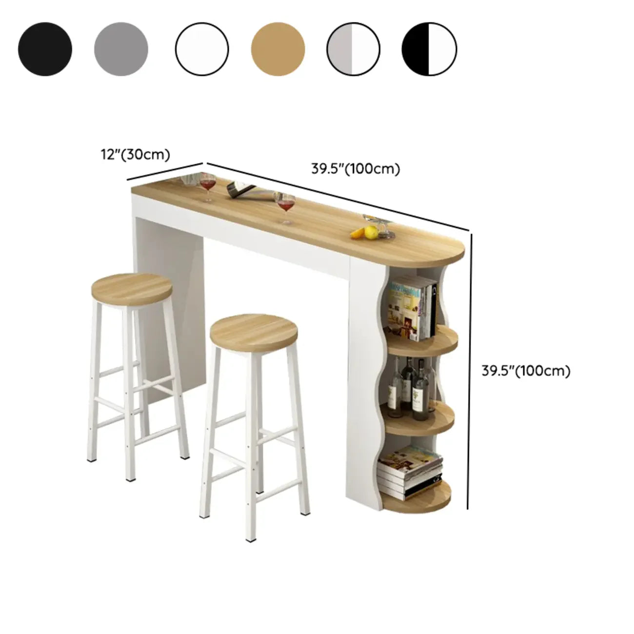 Tables de bar étagères asymétriques en bois noir et blanc modernes