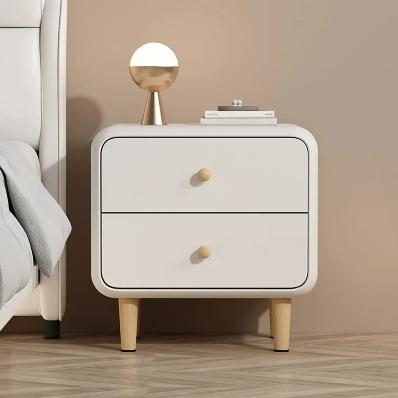 Table de chevet moderne en bois avec 2 tiroirs et pieds