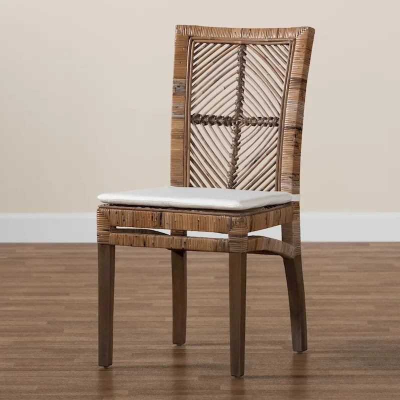 Chaise de salle à manger Laluna en rotin/acajou bohème moderne avec coussin