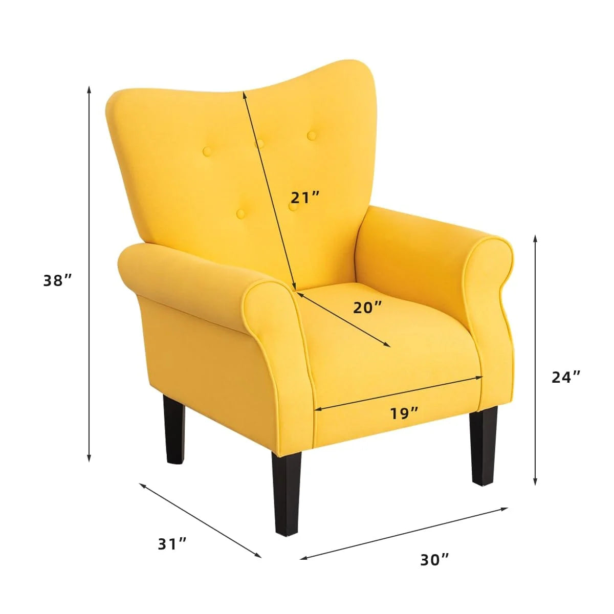 Fauteuil d'appoint moderne Erommy, fauteuil à dossier haut, canapé individuel en tissu capitonné avec pieds en bois pour salon