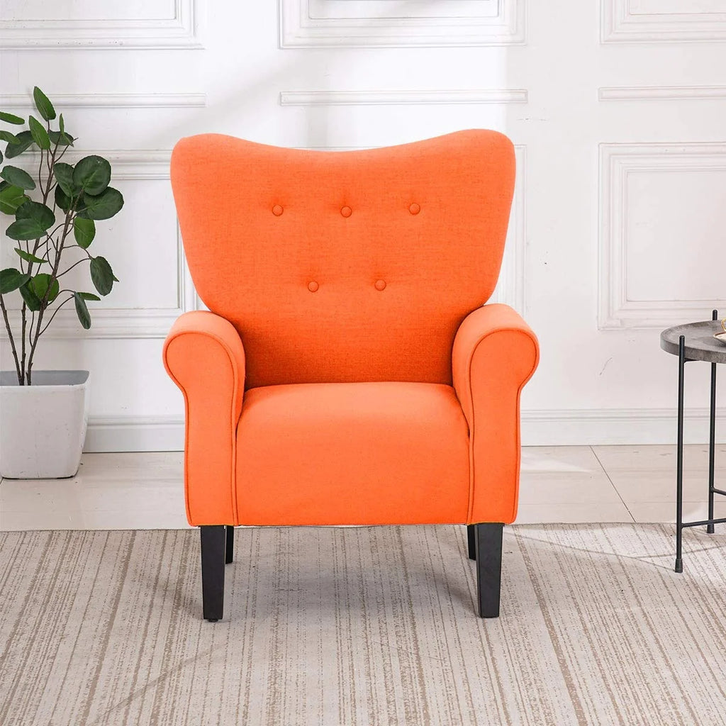 Fauteuil d'appoint moderne Erommy, fauteuil à dossier haut, canapé individuel en tissu capitonné avec pieds en bois pour salon