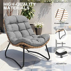 Chaises Papasan d'extérieur avec coussin, chaises confortables de patio en rotin PE avec table d'appoint