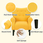 Fauteuil d'appoint moderne Erommy, fauteuil à dossier haut, canapé individuel en tissu capitonné avec pieds en bois pour salon