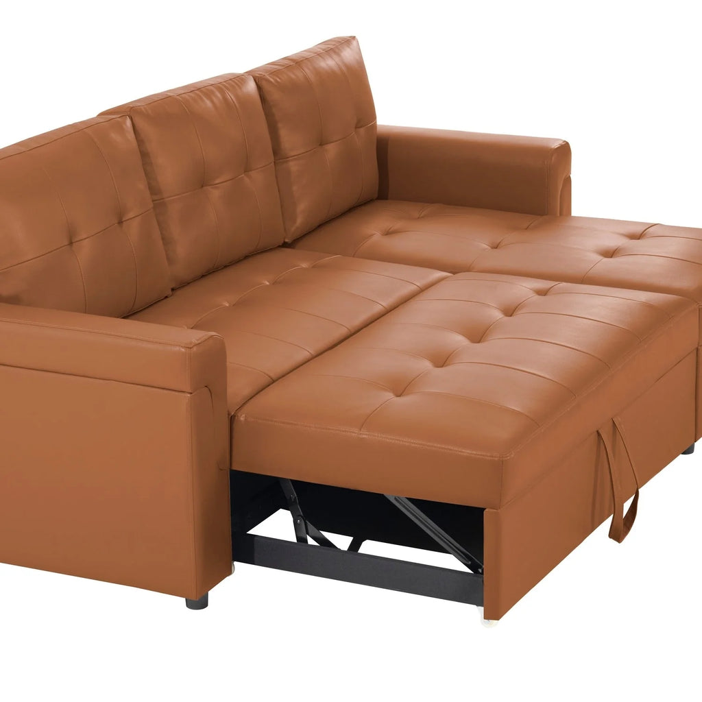 Canapé d'angle réversible convertible avec lit gigogne, méridienne avec rangement dissimulé et pieds durables