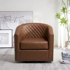 Fauteuil pivotant rond en similicuir capitonné KINWELL, 73,6 cm de large