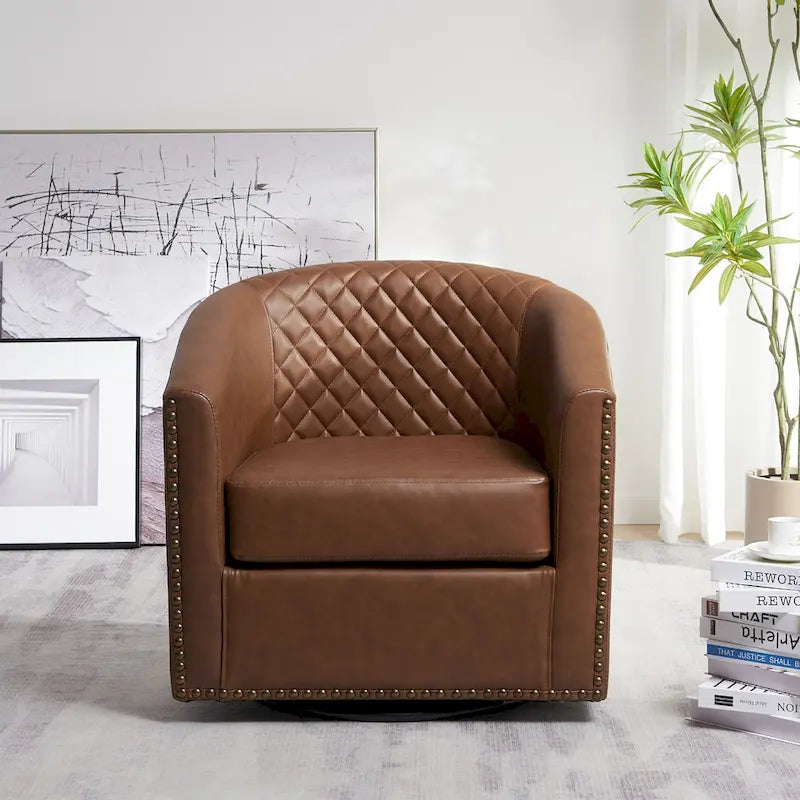 Fauteuil pivotant rond en similicuir capitonné KINWELL, 73,6 cm de large