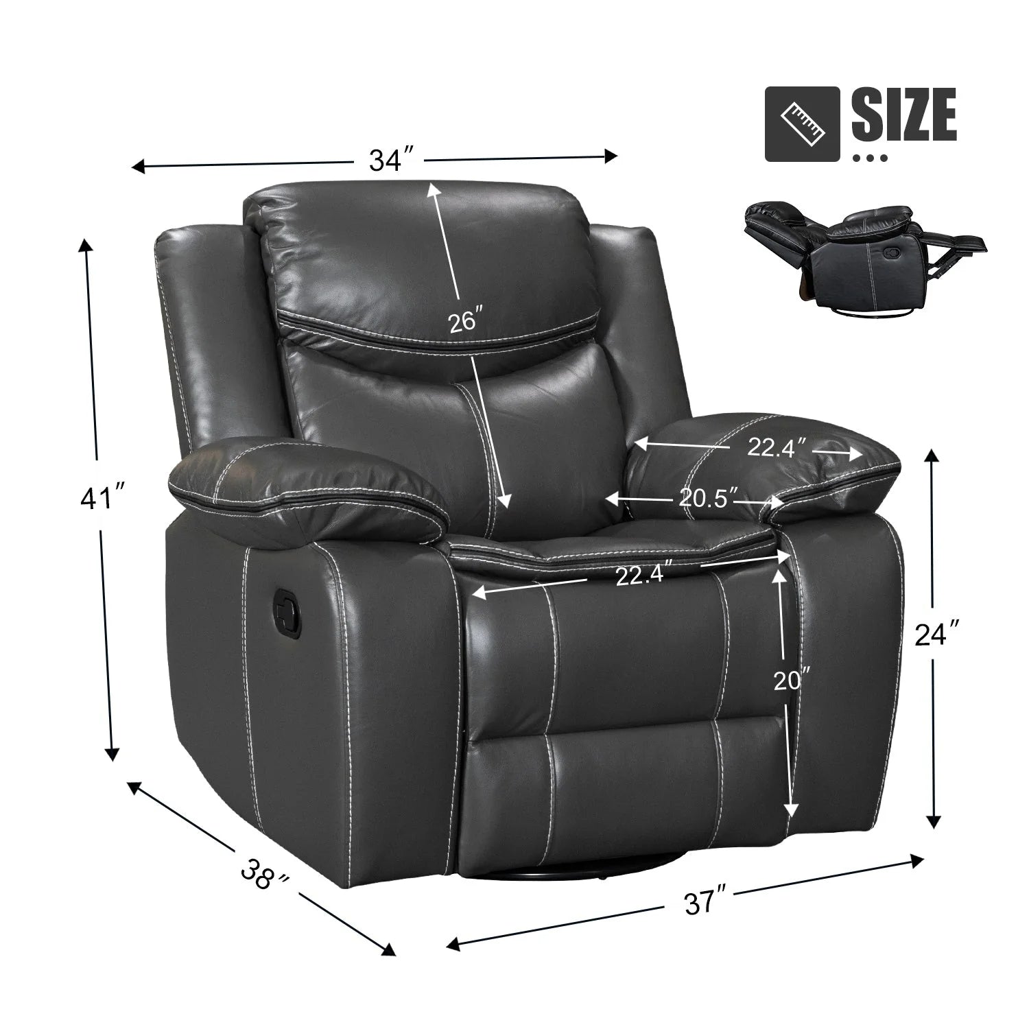 Fauteuil inclinable en cuir, large, durable, avec massage et chauffage