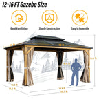 Tonnelle EROMMY à toit rigide, pergola extérieure avec double toit, moustiquaire et rideaux, auvent robuste pour patio, jardin, fête au bord de la piscine