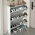 Meuble à chaussures 3 niveaux en bois blanc avec portes abattantes