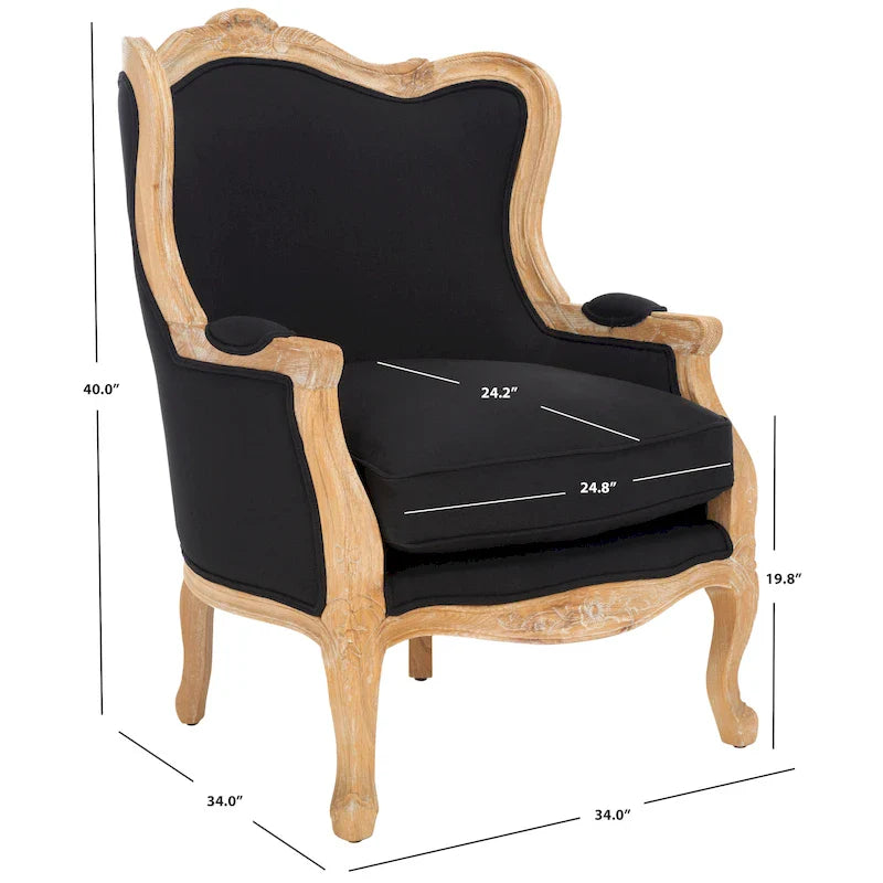 Fauteuil à oreilles Kali en chêne et lin naturel SAFAVIEH Couture - 34Lx34Px40H