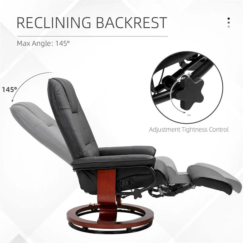 Fauteuil de relaxation pivotant en cuir réglable avec repose-pieds et accoudoirs