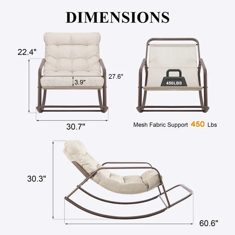 Fauteuil berçant surdimensionné, transat d'extérieur très large de 204 kg avec coussins résistants à l'eau