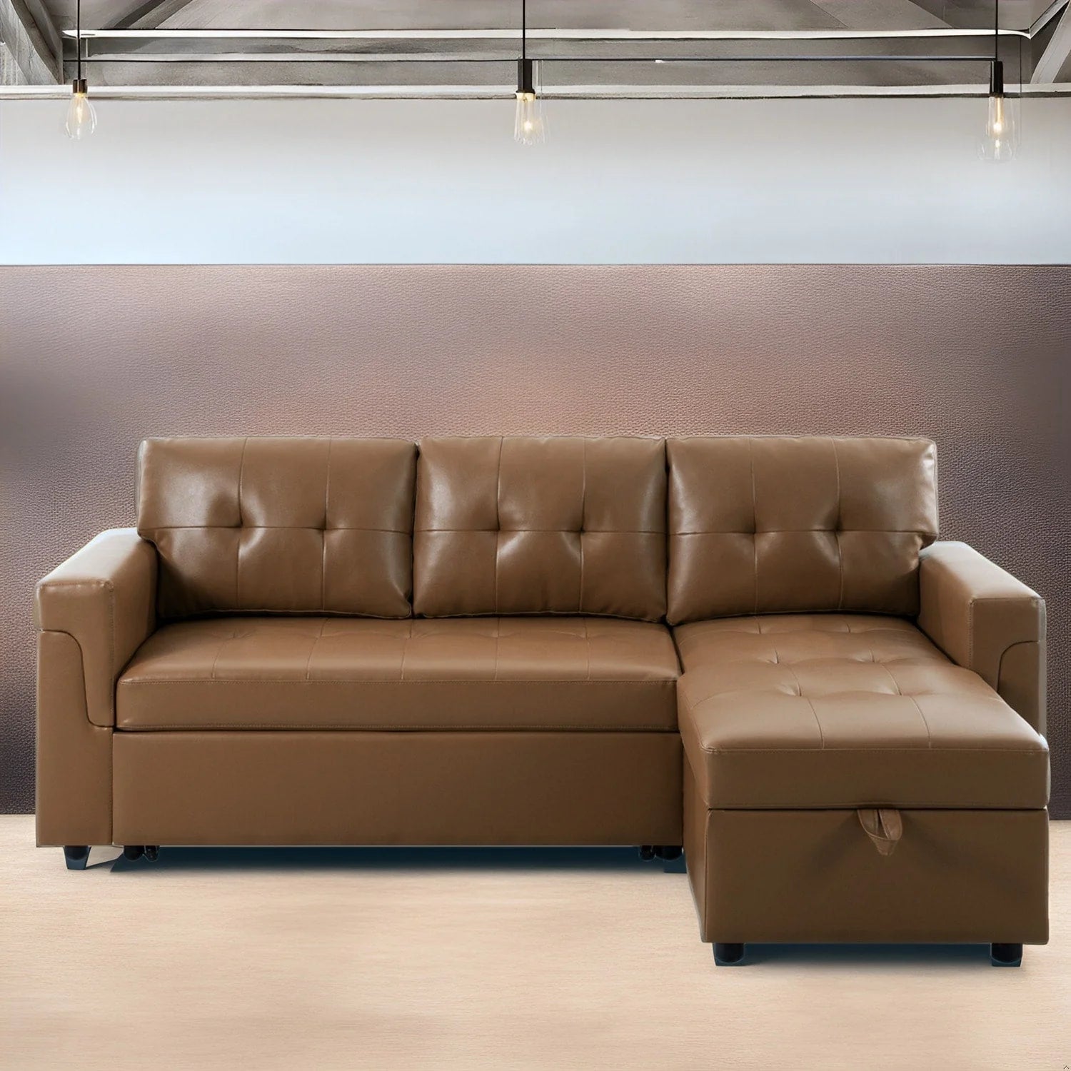 Canapé d'angle réversible convertible avec lit gigogne, méridienne avec rangement dissimulé et pieds durables