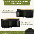 Meuble Niche Double pour Chiens en Bois avec 2 Tiroirs et Séparateur