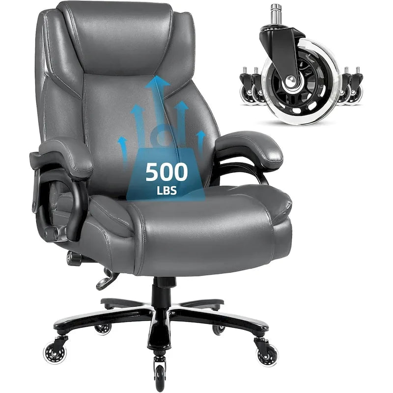 Chaise de bureau Bossin Big and Tall pour cadres, 227 kg, soutien lombaire réglable, chaise ergonomique avec dossier haut en cuir PU