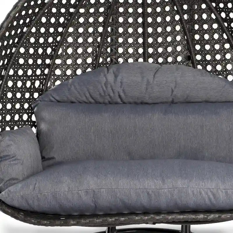 LeisureMod Fauteuil suspendu œuf 2 places avec support - Balançoire hamac de patio en rotin osier intérieur/extérieur avec coussins