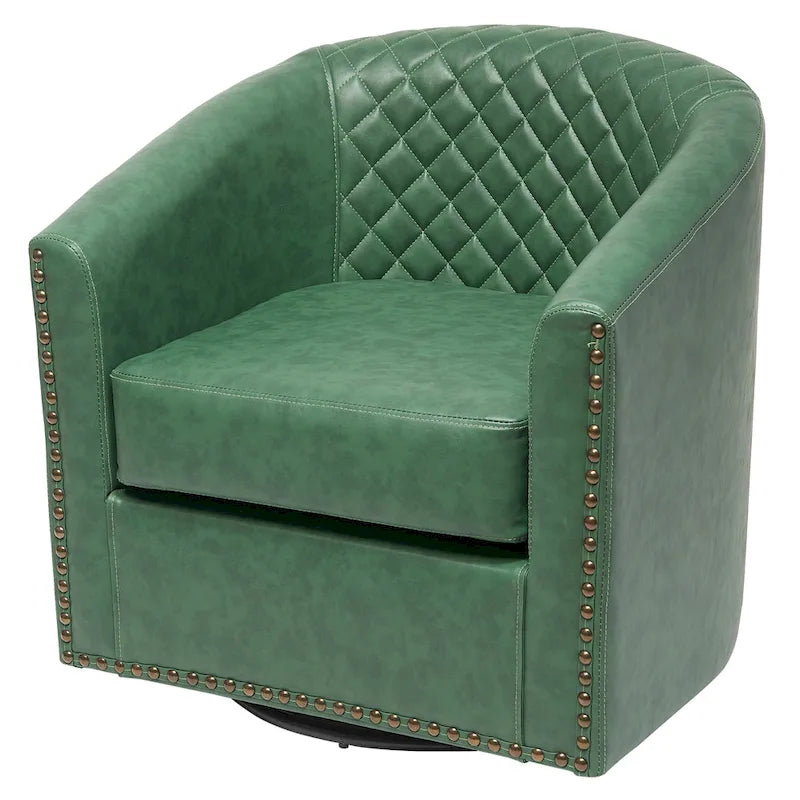 Fauteuil pivotant rond en similicuir capitonné KINWELL, 73,6 cm de large