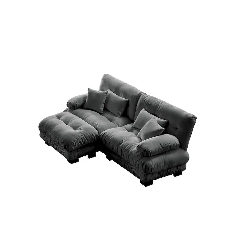 Canapé d'angle en forme de L en chenille avec coussins lombaires