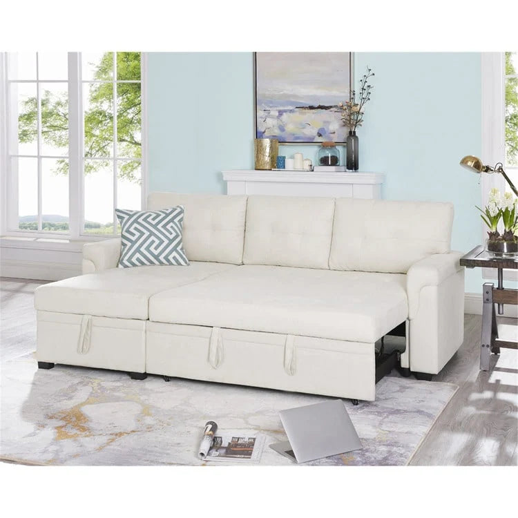 Canapé d'angle réversible convertible avec lit gigogne, méridienne avec rangement dissimulé et pieds durables
