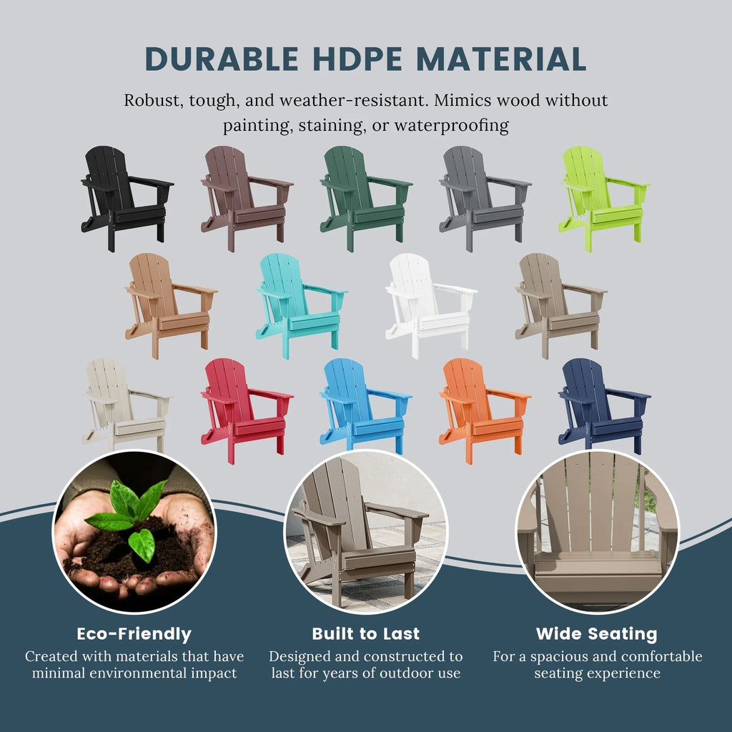 Chaise Adirondack pliante de patio d'extérieur tout temps résistante à la décoloration Polytrends Laguna