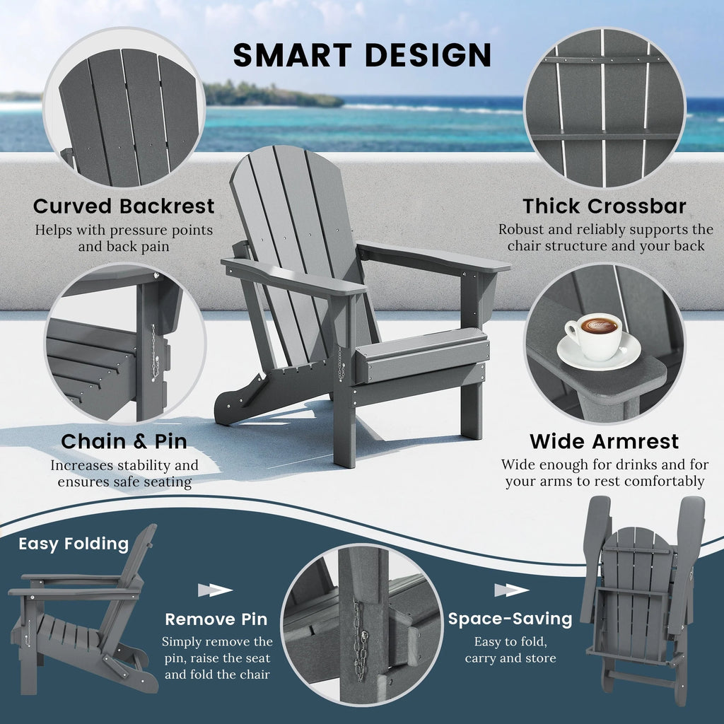 Chaise Adirondack pliante de patio d'extérieur tout temps résistante à la décoloration Polytrends Laguna