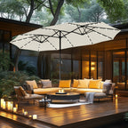 MAISON ARTS Parasol de marché extérieur rectangulaire de 4,5 m avec manivelle, double face, lumières LED solaires et base incluse