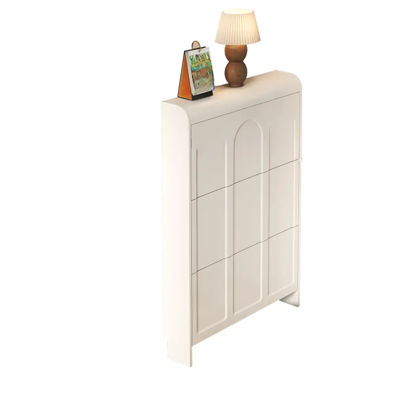 Meuble de rangement pour chaussures en bois blanc à 3 niveaux et à façade abattante Slim