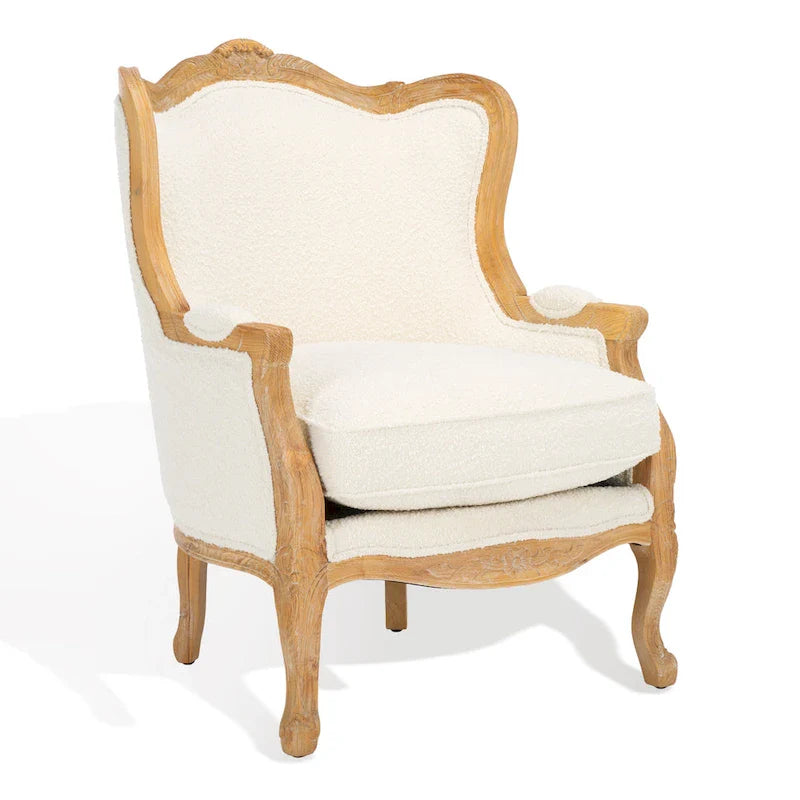Fauteuil à oreilles Kali en chêne et lin naturel SAFAVIEH Couture - 34Lx34Px40H