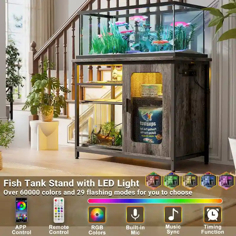 Meuble pour aquarium de 75-110 litres avec prises électriques et éclairage LED