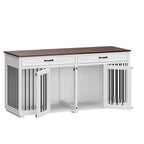 Meuble Niche Double pour Chiens en Bois avec 2 Tiroirs et Séparateur