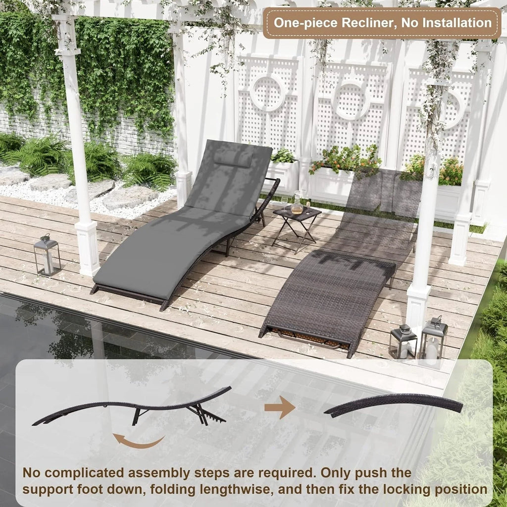 Kullavik – Ensemble de 3 chaises longues d'extérieur