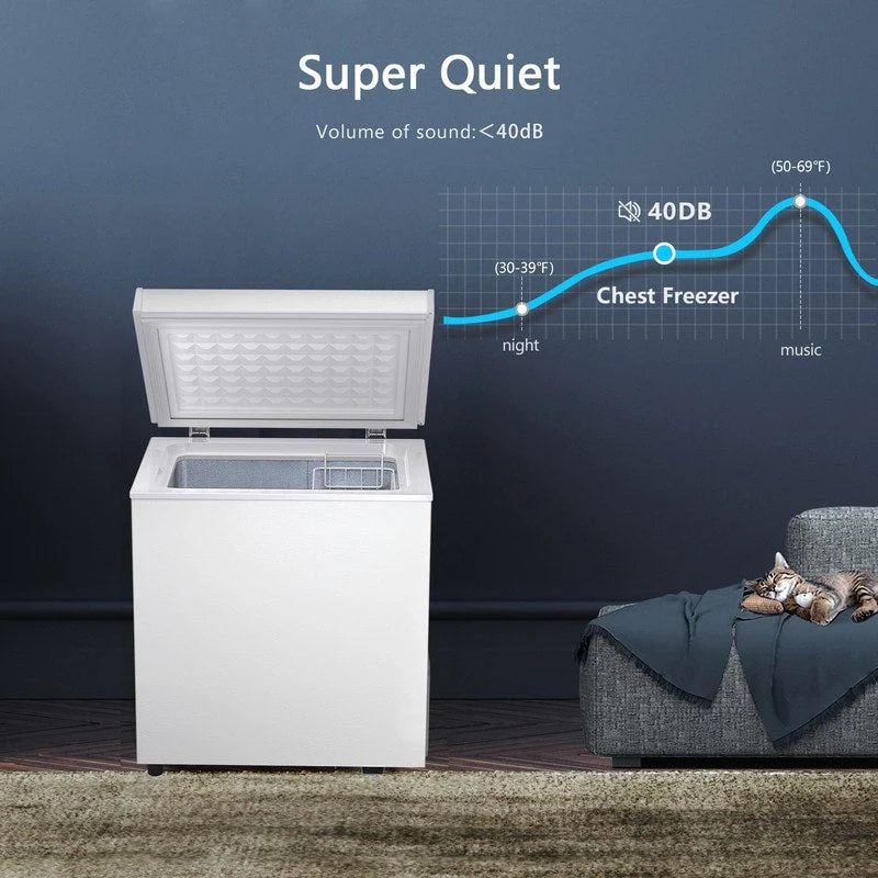 Congélateur coffre de 51 litres avec panier amovible, drain de fond, thermostat à 7 niveaux, design autonome pour la maison et l'appartement