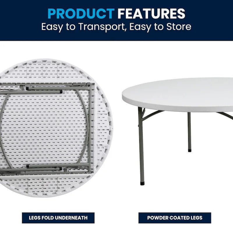 Table de réception pliante ronde en plastique de 1,5 m de diamètre avec plateau de 5 cm d'épaisseur
