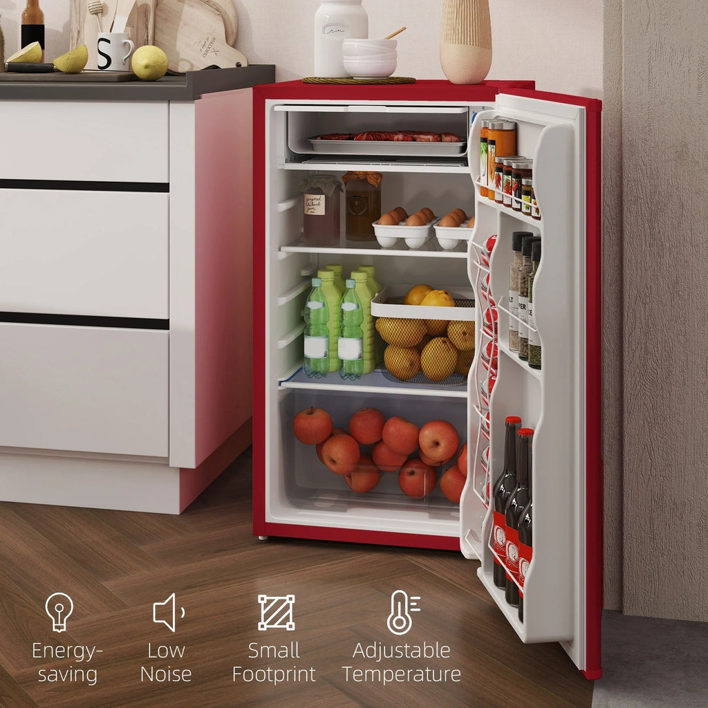 HOMCOM Mini-réfrigérateur avec congélateur 90 L, réfrigérateur compact à porte unique avec thermostat réglable pour chambre à coucher