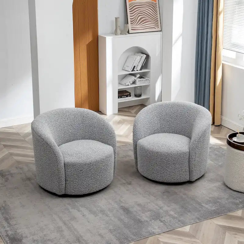 KINWELL Fauteuil d'appoint pivotant rembourré en forme de tonneau, de 86 cm de large (Lot de 2)