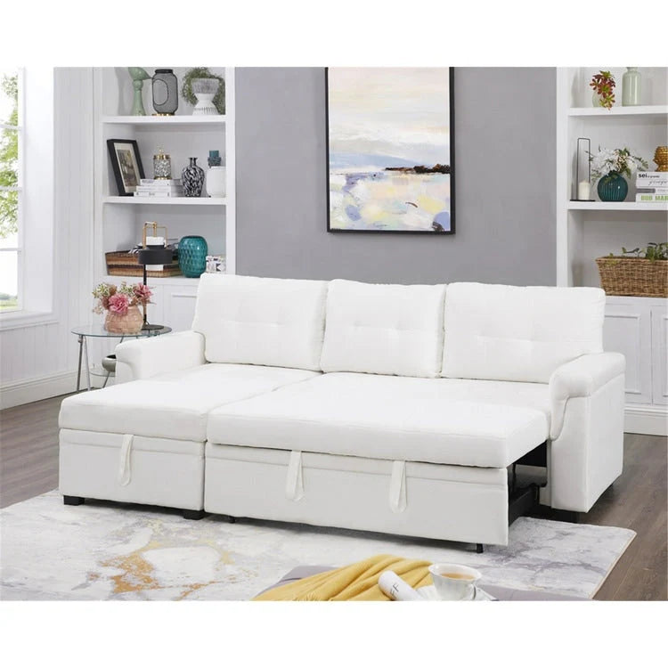 Canapé d'angle réversible convertible avec lit gigogne, méridienne avec rangement dissimulé et pieds durables